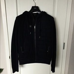 NWOT Men’s Coach New York Full Zip Hooded Wool Sweater w Leather Trim Size Small